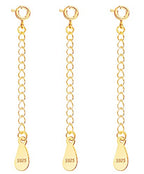 3 Pcs Necklace Extender, 925 Sterling Silver Extension for Jewelry Necklace Bracelet Anklet Extenders for Women Jewelry Making Chains 2 inch, Gold - color: 3 Golden Extension Chains