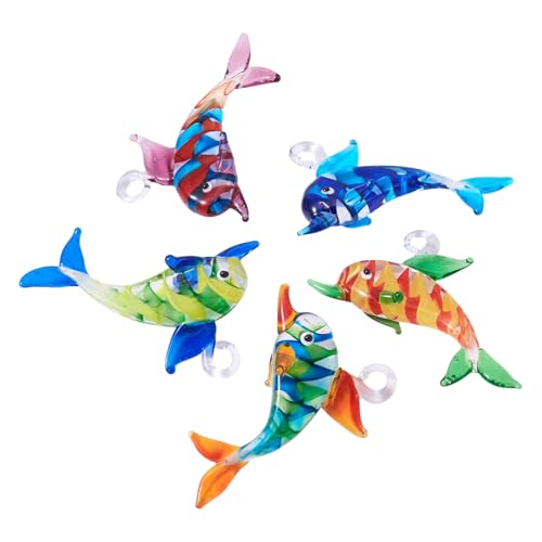 FASHEWELRY 5Pcs Large Lampwork Dolphin Charms Cute Glass Ocean Animals Penadants Rainbow Cartoon Sea Fish Charms for DIY Bracelet Jewelry Making - color: Multicolor Big Dolphin