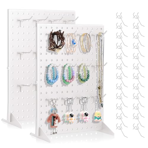Acfunique 2 Pack Peg Board Display Stand for Vendors with 24 Hooks Metal Tabletop Pegboard Display Stand for Craft Shows 17" X 13" Retail Display Racks Peg Board Organizer Holder White - size: White 2 Display+24 Hook