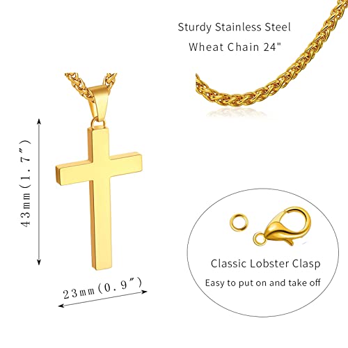 P. BLAKE Stainless Steel Cross Pendant Necklace for Men Boys, Christian Cross Pendant with 16-24 Inches Chain Cross Necklace Jewelry Gifts - size: 18 inches, style: Gold Pendant 1.7*0.9
