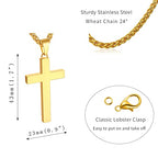 P. BLAKE Stainless Steel Cross Pendant Necklace for Men Boys, Christian Cross Pendant with 16-24 Inches Chain Cross Necklace Jewelry Gifts - size: 24 inches, style: Gold Pendant 1.7*0.9