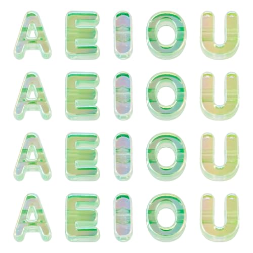 50Pcs Acrylic Vowel Letter Beads Chunky Large Alphabet Bead Translucent Iridescent Initial Beads for Keychains Paracord Necklace Jewelry Making Bag Charm (Pale Green) - color: Translucent Pale Green