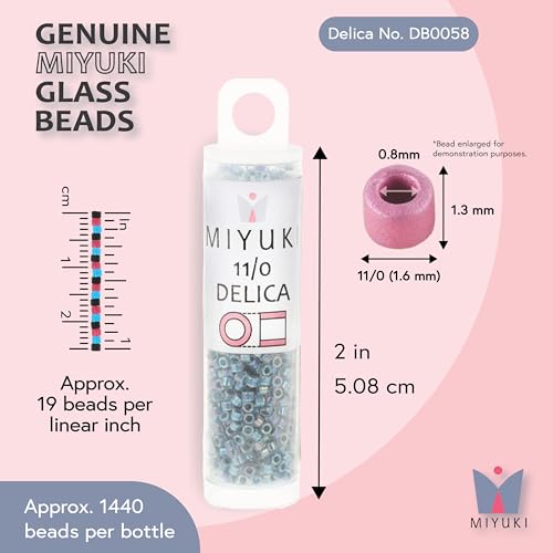 Miyuki Delica Seed Beads – Size 11/0 (1.6 mm), DB0058, Lined Light Blue AB, 7.2 g, Approx. 1440 Beads, Made in Japan - color: DB0058 - Lined Light Blue AB