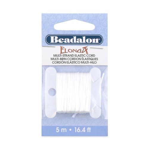 Beadalon Elonga Elastic String for Bracelets 0.7mm 5m White Jewelry Making Cord Strong Stretch Recovery Secure Knots Durable Multi Fiber Fits Most Beads Easy for Beginners DIY Jewelry - style: White, 0.7 mm, 5 m