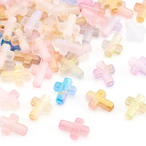 108Pcs Acrylic Cross Beads for Bracelets 9 Colors Pastel Kandi Bead Crucifix Christian Beads for Keychain Crafts DIY Easter Jesus Bracelet Rosary Jewelry Making Supplies 16x12mm - color: 9 Colors