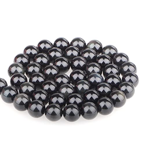 Bymitel 90 pcs Natural Genuine Real Round Loose Stone Beads Gemstone Spacers for Charm DIY Jewelry Making 15.5" per Strand 4mm (Black Obsidian, 4mm) - color: Black Obsidian, size: 4mm