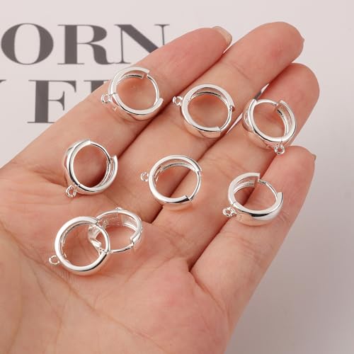 6Pcs 925 Sterling Silver Earrings Hooks Round Hoop Huggie Ear Hooks Hypoallergenic Sterling Silver Findings Dangle Earrings Leverback 14x5mm Wide Thick Huggie Hoop with Loop Supplies Jewelry Making - color: 6Pcs14x5mmHuggie_Silver
