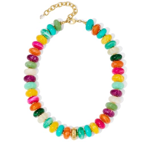 Mothers Day Gifts Chunky Beaded Choker Necklace for Women Statement Necklace with Gold Accent Adjustable Beach Summer Jewelry Trendy Boho Necklaces in Multiple Colors y2k Jewelry - color: Colourful