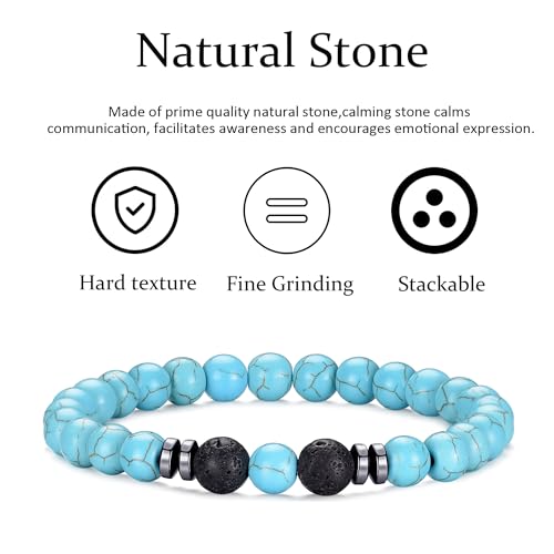 RANKEEF Tiger Eye Bracelet For Men 8MM Natural Stone Stretch Adjustable Black Crystal Beaded Bracelet for Men Women Gifts - color: 3,green,frosted,volcano bracelet