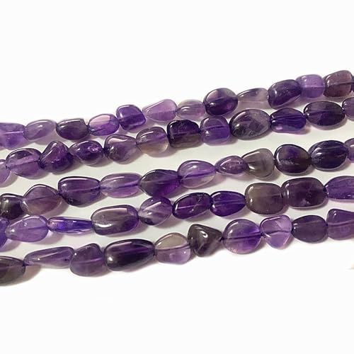 6-8mm Natural Purple Amethyst Nuggets Oval Free Tumbled Pebble Semi Precious Gemstone Loose Stone Beads Approx 15.5 inch for DIY Jewelry Making - color: Purple Amethyst