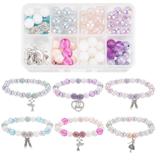 SUNNYCLUE 1 Box 6 Set Ballet Bracelet Making Kit Adjustable Bracelets Dancer Ballerina Charms Acrylic Transprent Rhinestone Beads for Jewellery Making Kits Beginner Adult Women Holiday Supplies - style: Dance 1