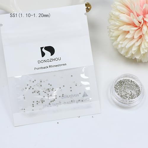DONGZHOU Tiny Faceted Pointback Rhinestone, 720Pcs Round Glass Stone Crystal Gems Diamonds Beads for Nail Art Decorations Jewelry Making DIY Craft Ring Embellishment,SS1(1.10-1.20MM) - size: SS1(1.10-1.20MM)