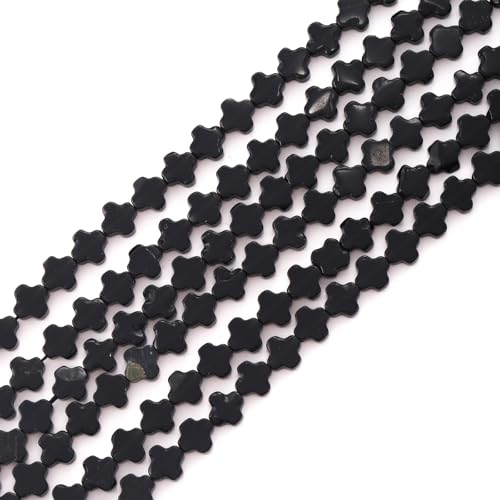 8mm Natural Black Agate Gemstone Faceted Clovers Beads Four-Leaf Spacer Loose Beads for DIY Jewelry Making Beads - color: Black Agate