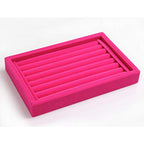 Tinsow Stackable 7 Slots Jewelry Rings Pink Earrings Tray Velvet Showcase Display Organizer (Pink) - color: Pink