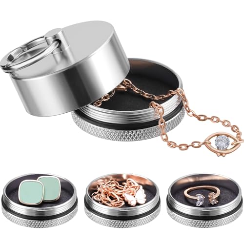Aluminum Mini Traveling Jewelry Holder Storage with Easy-Access Clasp, Compact Safe Storage for Rings, Necklaces, Earrings - Convenient for Traveling, Removable Soft Pads for Pills - color: Silver-2