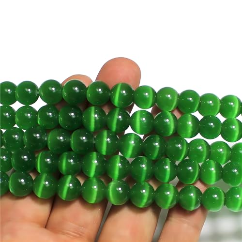 MJDCB 30pcs Dark Green Cat Eye Stone Beads 12mm Round Crystal Loose Bead for Jewelry Making DIY Bracelets Necklace - color: Dark Green, size: 12mm(30pcs)