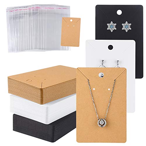 MIAHART 150 Set Earring Cards, Earring Display Cards with Self-Sealing Bags for Stud Earrings Dangle Earring Holder Card for Selling (White, Black, Kraft) - color: Multicolor