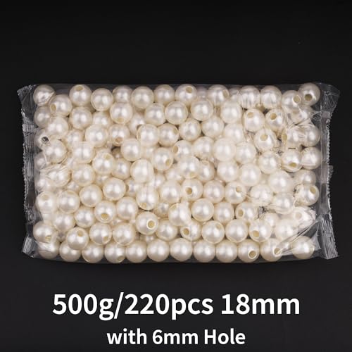 FM FM42 500g/220pcs 18mm Pearls with 6mm Big Hole Ivory Simulated Pearl Beads for Crafts - color: 18mm Pearls with 6mm Hole, 500g/220pcs