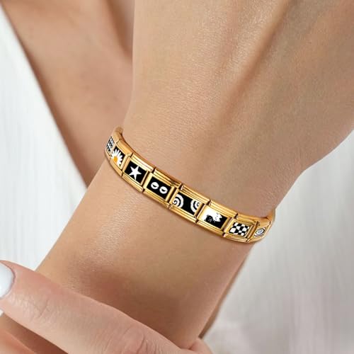 Italian Charms Bracelet Sets with 1Pcs Starter Brascelet 9Pcs Charms 9mm Italian Modular Charm Bracelet DIY Module Jewelry Gifts - color: A-Starter Bracelet Set-20Pcs Gold Black