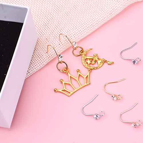30pcs 3 Colors French Diamonds Earring Hooks Brass Ear Wire Fish Hook Earrings Hypo-allergenic Elegant Dangle Earrings for DIY Jewelry Crafts Making Wedding Prom - color: Silver/Gold/Rose Gold