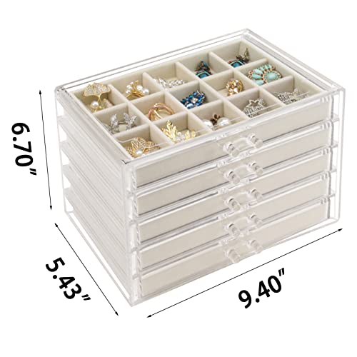 Watpot Acrylic Jewelry Box with 5 Drawers, Clear Earring Storage Organizer Display Case for Women Girls, Beige - color: Beige 5 Layers