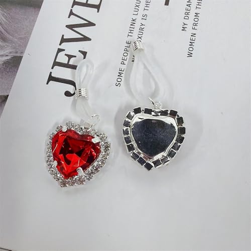Sparkling Crystal Heart Fake Nipple Ring for Women Cubic Zirconia Hearts Dangle Non Piercing Adjustable Nipplerings Nipple Noose Non Pierced Body Jewelry - color: Red