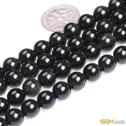 GEM-Inside Natural 8mm Black Obsidian Gemstone Loose Beads Round Energy Power Beads for Jewelry Making 15" - color: Black Obsidian, size: 8mm