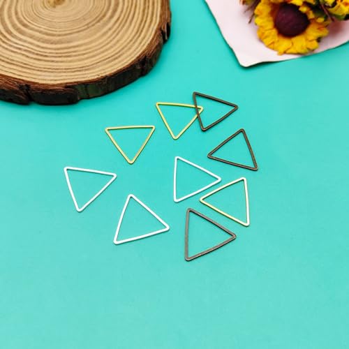 Oubaka 210pcs Triangle Earring Hoops, Gold, Silver, Ancient Cyan - Earring Beading Hoops - Jewelry Making Supplies - color: 210pcs