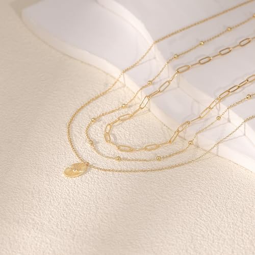 Layered Necklaces for Women, Dainty 14K Gold Plated Circle Peadant Chain Necklace Set Simple Paperclip Stacked Necklaces for Women Trendy Gold Jewelry - color: set4