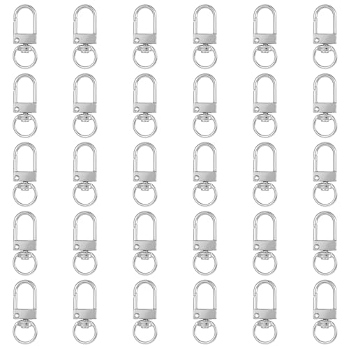 Xindojuz 30 PCS Metal Lobster Claw Clasps for Keychains and Jewelry Making, 360° Swivel Lanyards Snap Hooks Strap with Key Rings, Key Chains Connector Purses Straps Bag Charm DIY Accessories (Silver) - color: Silver