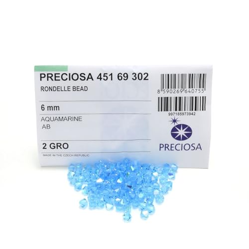 50pcs Authentic Preciosa 6mm Faceted Bicone Crystal Loose Beads Aquamarine AB (Blue) Compatible with Swarovski Elements Crystals for Craft Jewelry Making Pre-B661 - color: Aquamarine AB, size: 6mm (0.24 inch) - 50pcs
