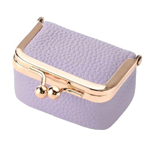 Genuine Leather Mini Jewelry Box for Women, Square Coin Purse with Kiss Lock, Jewelry Organizer Travel Case (Small, Lavender) - color: 114. Lavender, size: Small