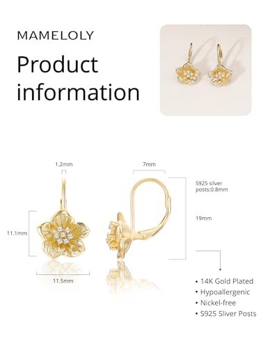 Mameloly Flower Earrings for Women Dainty 14K Gold Plated White Freshwater Pearl Stud Earrings Hypoallergenic - color: CZ Flower