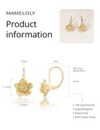 Mameloly Flower Earrings for Women Dainty 14K Gold Plated White Freshwater Pearl Stud Earrings Hypoallergenic - color: CZ Flower