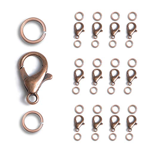 AD Beads 50 Pieces Lobster Claws Clasps Plus 100 Pieces 6mm Match Color Open Jump Rings Suitable for Necklace Bracelets Jewelry (7x12mm, Copper) - color: Copper, size: 7x12mm