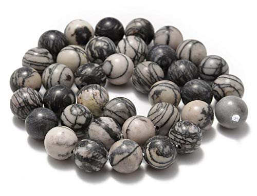 AD Beads Natural Gemstone Smooth Round Loose Beads 15“ 6mm 8mm 10mm (6mm, Spider Web Jasper) - color: Spider Web Jasper, size: 6mm