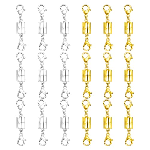 Double Magnetic Necklace Clasps and Closures 18K Gold and Silver Bracelet Extender Jewelry Clasps Converters - color: 18Pcs | 9Gold & 9Silver