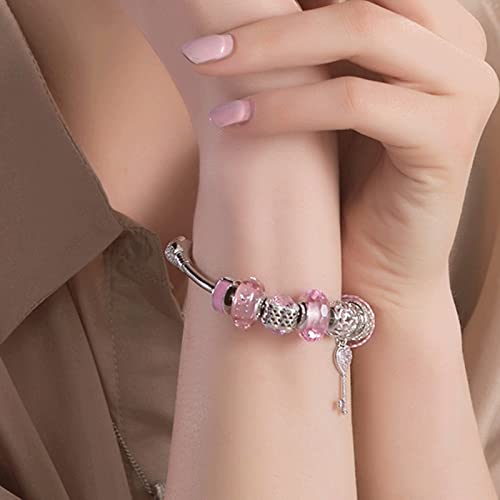 100pcs 14mm Large Hole Faceted Glass Crystal Pink European Crystal Spacer Beads for Valentine's Day Jewelry Making - color: Pink
