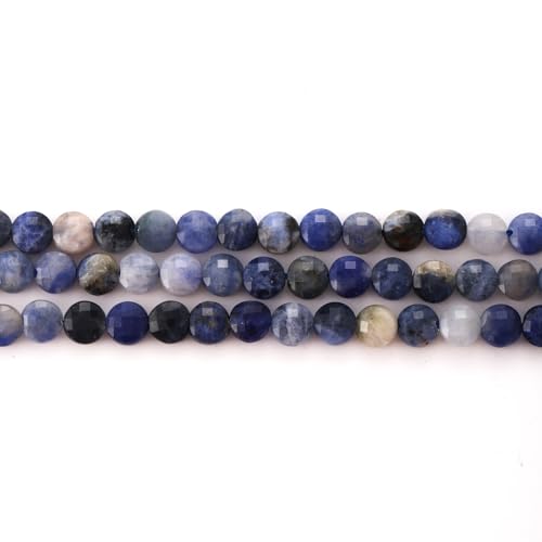 6mm Faceted Natural Blue Sodalite Stone Beads Coin Disc Gemstone Spacer Beads for Jewelry Making DIY Bracelet Necklace - color: Blue Sodalite