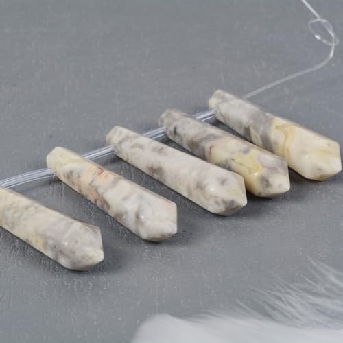 50mm Natural Crazy Lace Agate Hexagonal Wand Jewelry Making Crystal Pointed Chakra Reiki Healing Beads 2mm Hole Drilled(Pack of 5) - color: Crazy Lace Agate