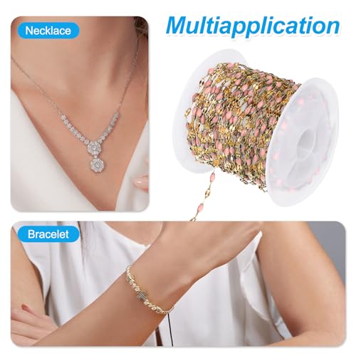 PATIKIL Stainless Steel Jewelry Chain, 16Ft 2mm Pink Enamel Link Cable Chains for Necklace Earring Bracelet Findings Jewelry Making Trucker Hat Chains, Gold/Pink - color: Gold/Pink