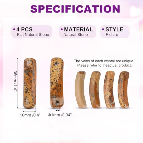PATIKIL 4 Pcs Natural Stone, 36 x 10 mm Natural Curved Clear Quartz Stone Crystal Handmade Jade Flat Beads for DIY Crafting, Picture - color: Picture