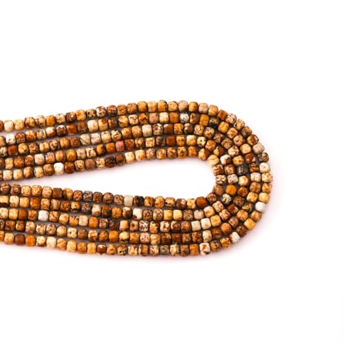 Faceted Natural Brown Picture 2-3mm Cube Square Loose Beads Gemstone Small Loose Beads Healing Crystal Energy Stone for DIY Jewelry Making 15" - color: Brown Picture