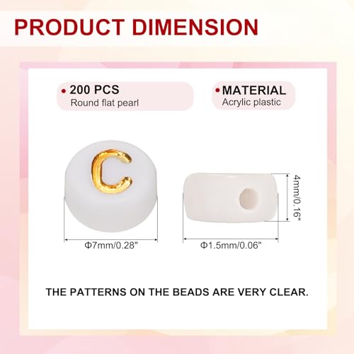 HARFINGTON 200 Pcs 4x7mm Acrylic Letter Beads, Round White Alphabet Beads Letter C, Alphabet Spacer Beads for Jewelry Making Bracelets Necklaces - style: Letter C