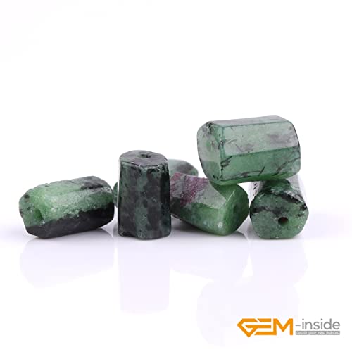 GEM-Inside 31Pcs 8x12mm Natural Green Ruby Zoisite Stone Gemstone Faceted Freeform Tube Column Chakra Beads for Jewelry Making Full 15" Strand Power Energy Healing Stone - color: Green Ruby Zoisite