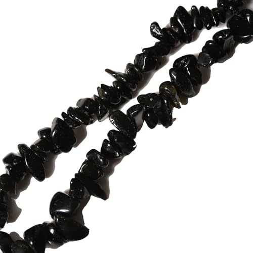 5-8mm 34 inches Natural Black Obsidian Crystal Stone Chips Beads for DIY Jewelry Making Bracelets Necklace Tumbled Drilled Irregular Gravel Onyx Gemstones Bead - color: Black Obsidian