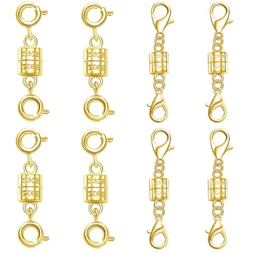 S925 Silver Magnetic Necklace Clasps, S925 Jewelry Making Connectors, Chain Extender Converters for Bracelets Necklace, 8 Pack (8pcs Golden B) - color: 8pcs golden B