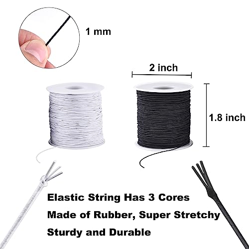 Elastic Cord for Bracelets, 2 Rolls 1 mm 330 Feet Sturdy Bracelet String, Stretchy Elastic String for Jewelry Making, Necklaces, Beading - size: Black+White