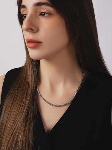 HAQUIL Stainless Steel Square Box Link Box Chain Necklace, Jewelry Gift for Men and Women 16/18/20/22/24/26/28/30" 1,2/1,5/2/3/4/5mm - size: 24inch, style: 4mm