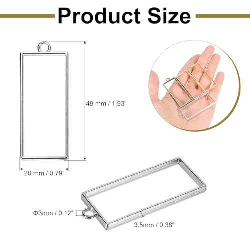 uxcell 25Pcs Alloy Open Bezel Pendants, Rectangle Hollow Frame Pendant Geometric Open Back Frame Pendant for Resin Jewelry Making Earrings Necklace Bracelet DIY, Silver Tone - color: Silver Tone, size: 1.93 x 0.8 inch